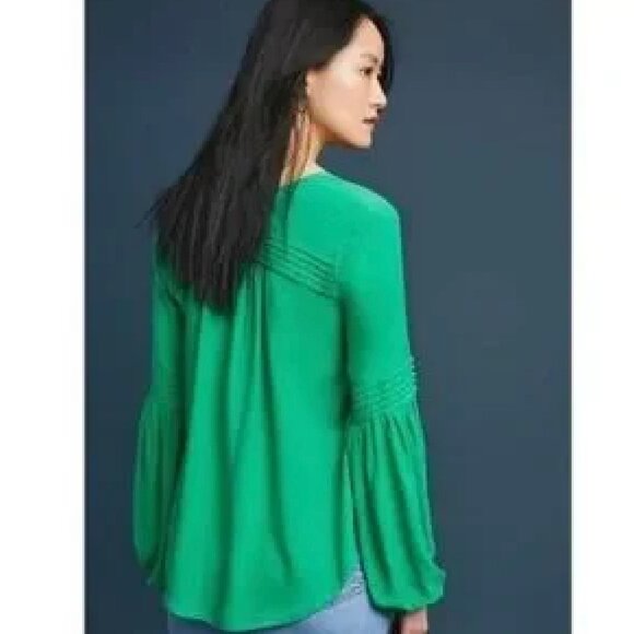 Anthropologie Maeve Green Balloon Sleeve Shirt - Picture 2 of 2